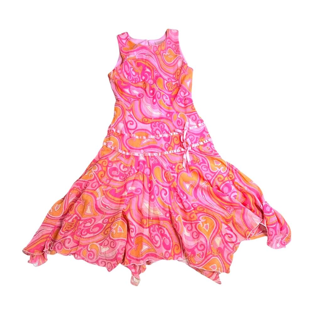 Emily West Dress Paisley Pink Orange Girls 14 Fairy Core Hippie Fit Flare Midi